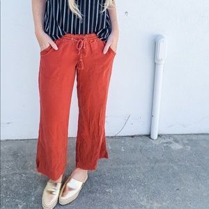 jolt Linen Drawstring Raw Hem Red Pants Size Small